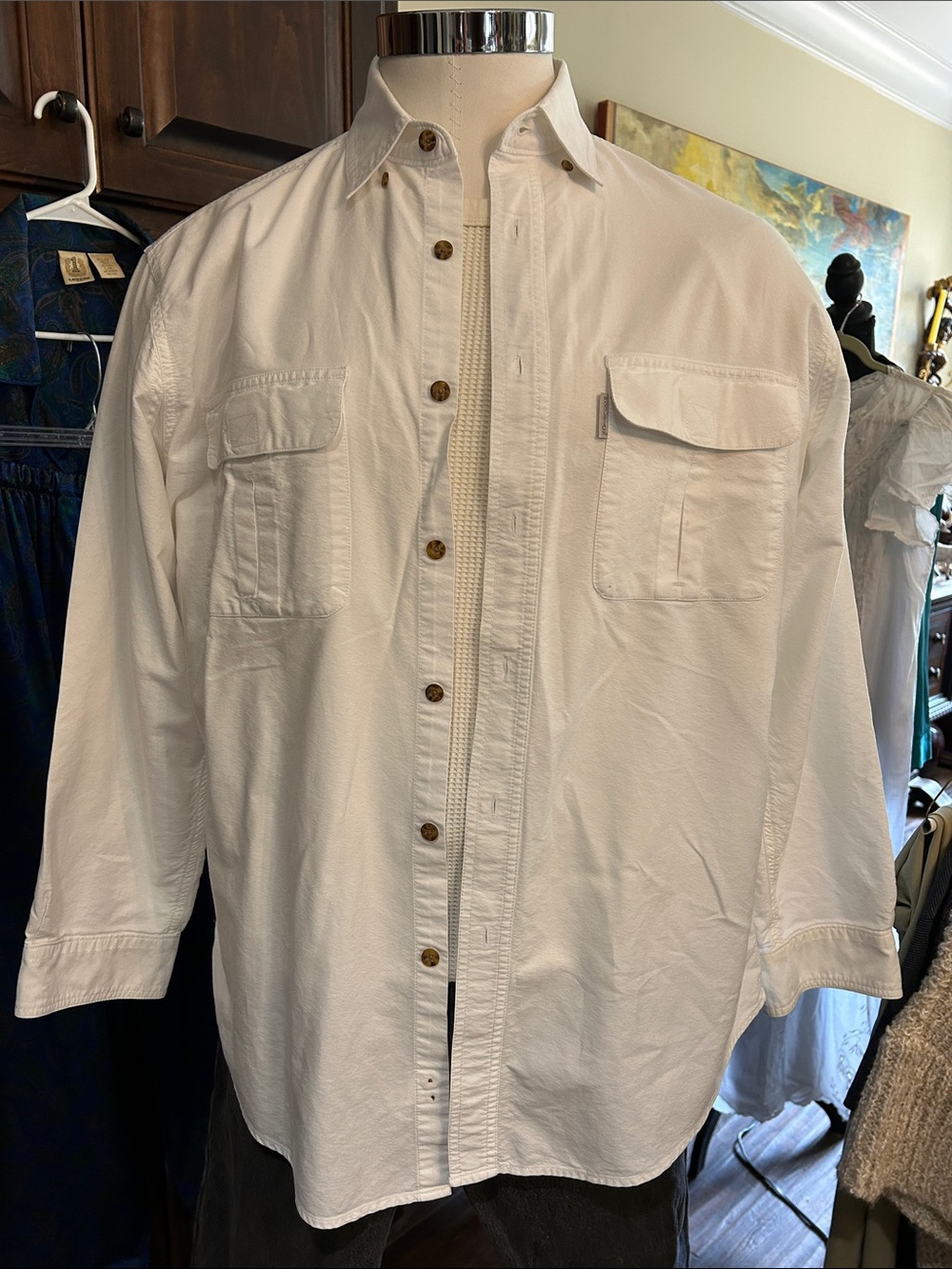 Woolrich Sz L White Heavy Cotton Button-Front Casual Shirt Jacket